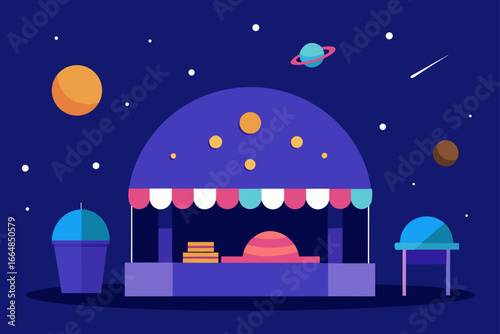 Intergalactic Marketplace Under Starlit Dome Illustration