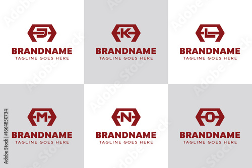 Letters AJ AK AL AM AN AO Hexagon Monogram Logo Set, for JA KA LA MA NA OA initials