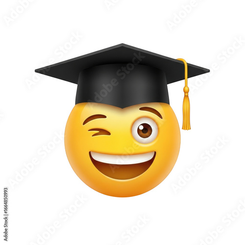 Winking graduation emoji with cap isolated on transparent background