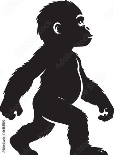 Gorilla Family Silhouette Vector – Black and White Wildlife Illustration of Parent and Baby Apes