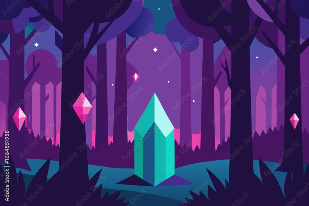 Fototapeta premium Surreal Forest with Glowing Crystal Trees