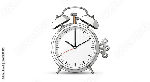 Illustration of Classic Retro Alarm Clock Isolated on White Background