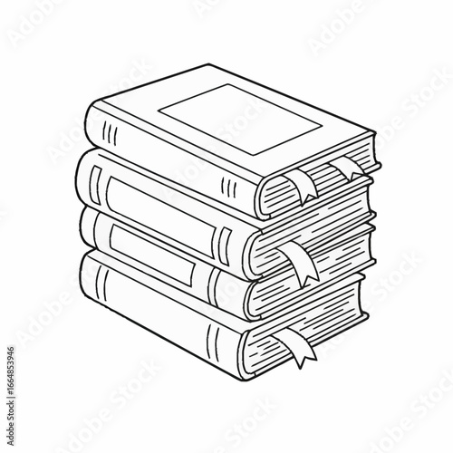 Stack of Four Books with Bookmarks, Illustration