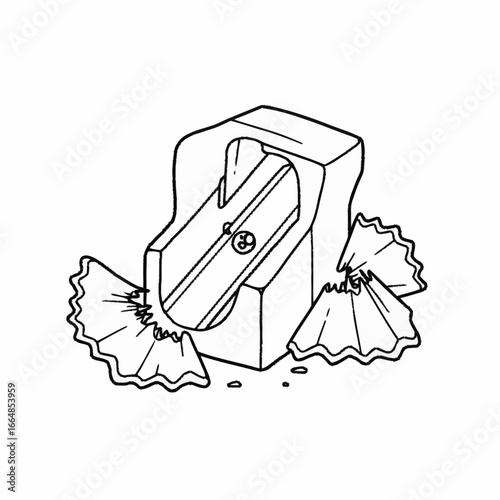 Black and White Pencil Sharpener with Shavings Illustration