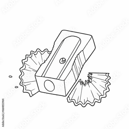 Line Art Illustration of a Pencil Sharpener with Shavings