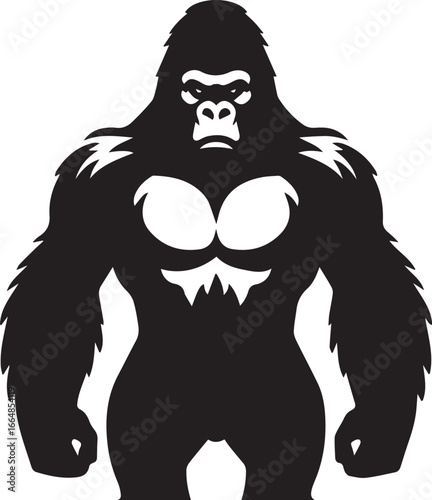 Gorilla Family Silhouette Vector – Black and White Wildlife Illustration of Parent and Baby Apes