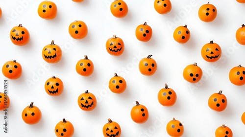 Wallpaper Mural Halloween pumpkins with spooky faces arranged on white backdrop Torontodigital.ca
