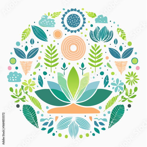 Wellness and meditation vector icon set featuring yoga, balance, and organic shapes. Minimal design on a white background.
