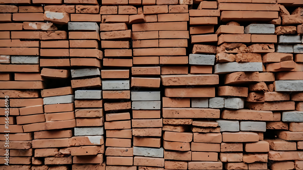 Fototapeta premium Fresh Red Clay Bricks Stacked for Construction – Clean Rectangular Building Materials with Subtle Texture Variations, Ideal for Masonry Projects, Structural Foundations, Architecture, 32K Revolutions 