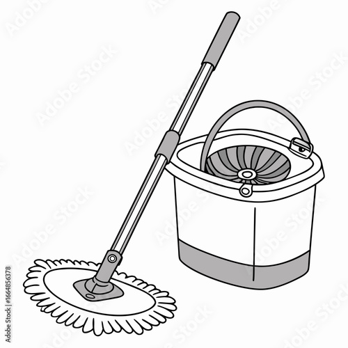 Spin mop and bucket, a cleaning tool for housekeeping, perfect for maintaining hygiene and cleanliness in a domestic setting