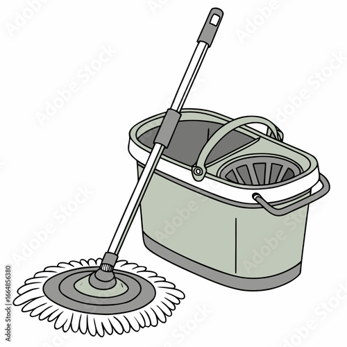 Spin mop and bucket, a cleaning tool for housekeeping, perfect for maintaining hygiene and cleanliness in a domestic setting