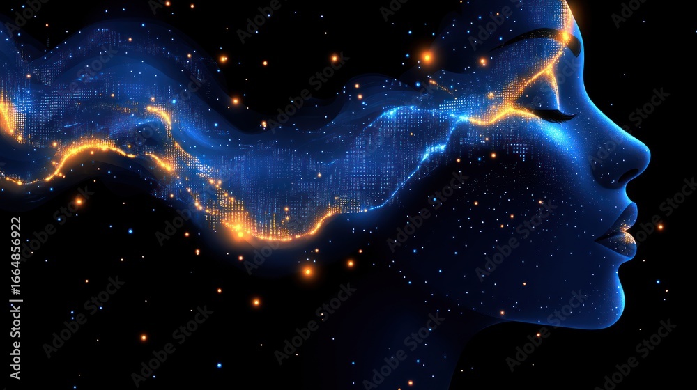 Fototapeta premium A celestial figure glows brightly as vibrant colors swirl around in a cosmic dance