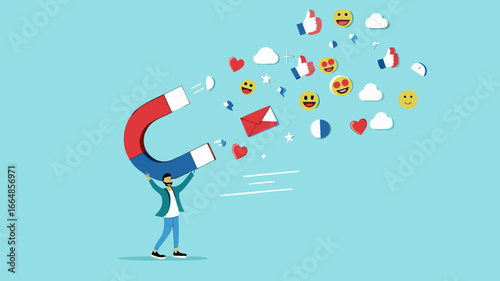attraction marketing, strategy to result in making more sales, increasing interaction in digital marketing strategies, business people carry large magnets to generate high content engagement