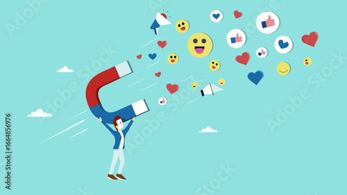 attraction marketing, strategy to result in making more sales, increasing interaction in digital marketing strategies, business people carry large magnets to generate high content engagement