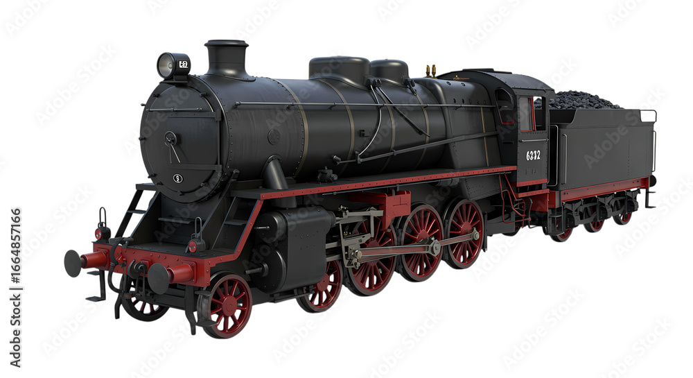 Fototapeta premium Side View of a Vintage Steam Locomotive isolated on transparent background