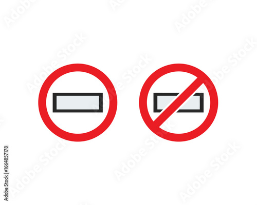 Two prohibition signs one showing a minus symbol and the other a crossed out minus symbol
