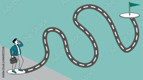 career journey for success, the way to achieve goal or target, journey job target action career illustration, businessman walk on career path for success