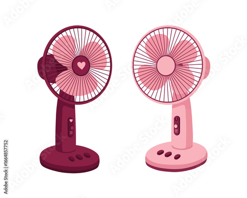 Two Pink Table Fans with Heart Detail One Dark Pink and One Light Pink on White