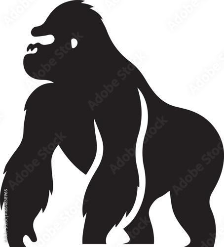 Gorilla Family Silhouette Vector – Black and White Wildlife Illustration of Parent and Baby Apes