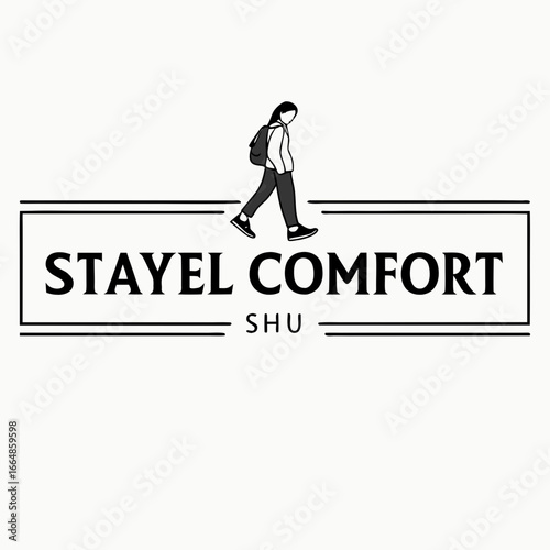 Stayel comfort shu logo with a minimalist design featuring a person walking with a backpack