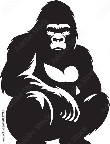 Gorilla Family Silhouette Vector – Black and White Wildlife Illustration of Parent and Baby Apes