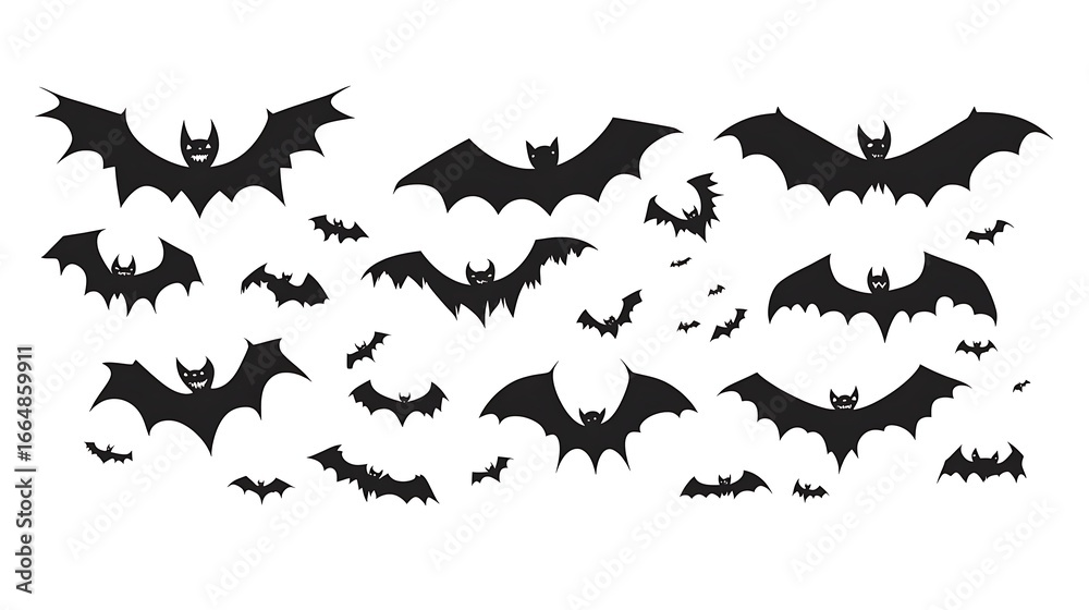 Obraz premium Halloween black silhouettes of bats and pumpkins isolated on white vector