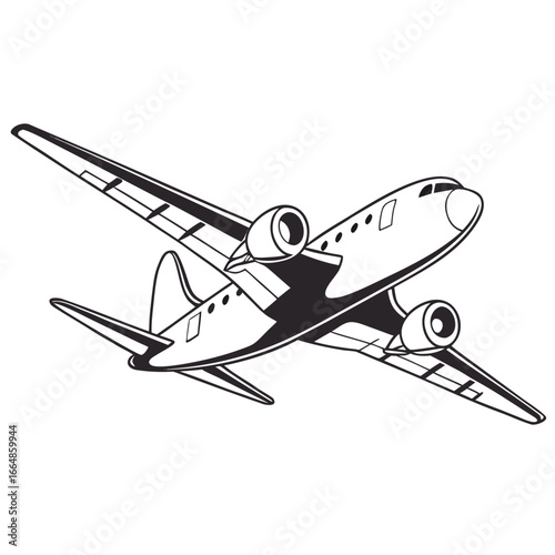 Airplane illustration showcasing a modern jet aircraft with sleek design elements for aviation and transportation themes