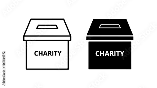 Black and White Charity Donation Box Icons with Slot