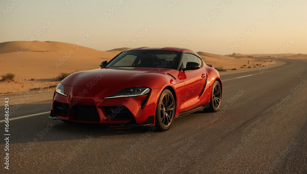 Obraz premium Red Sports Car in Desert