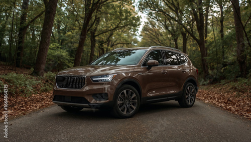 Brown SUV in Autumn Forest