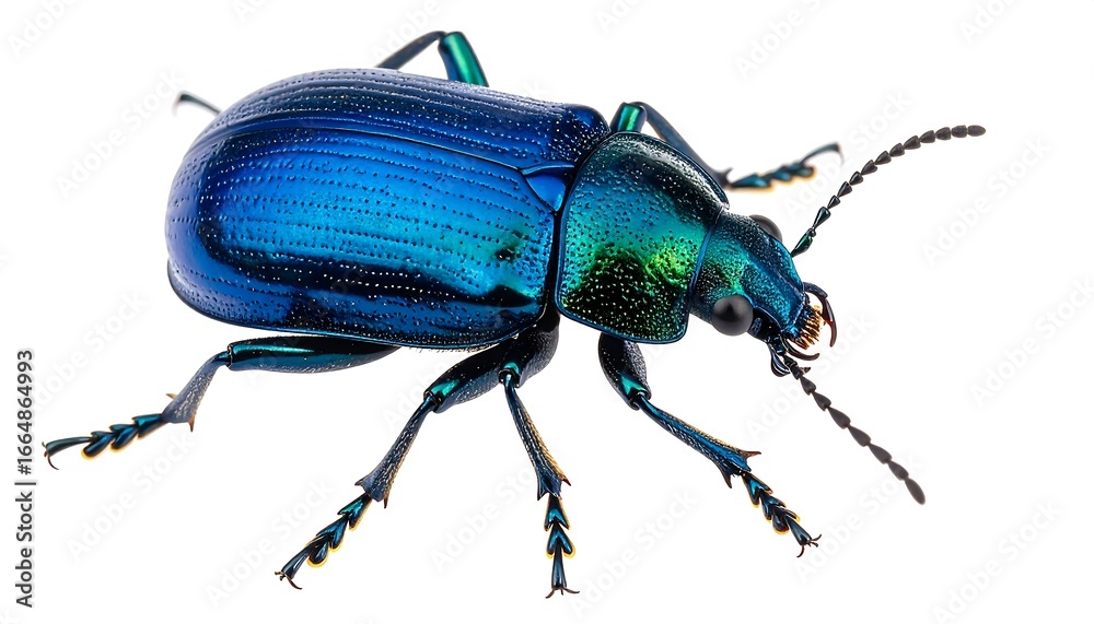 Fototapeta premium Vibrant blue beetle, side profile