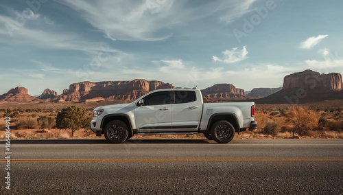 White Pickup Truck in Desert Highway
