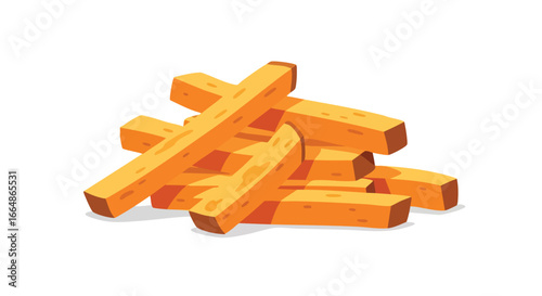 Stacked wooden planks with warm tones and realistic shading isolated on white background