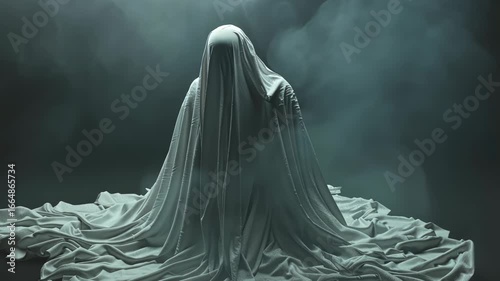 Ghostly woman in foggy room