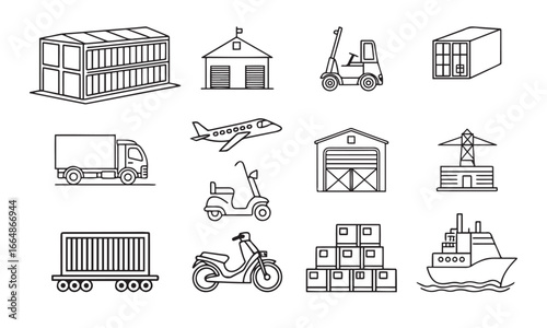 Commercial Vehicles Line Icon Pack for Transport, Delivery, and Logistics Design