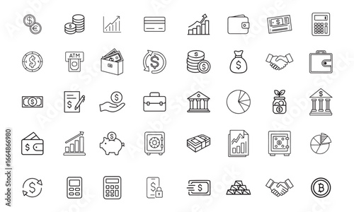 Modern Finance Line Icon Set for Banking, Investment, and Business Design. Vector Icon Set