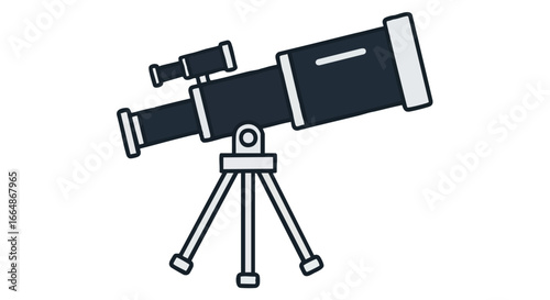 Simplified illustration of a telescope on tripod stand positioned for astronomical viewing activities