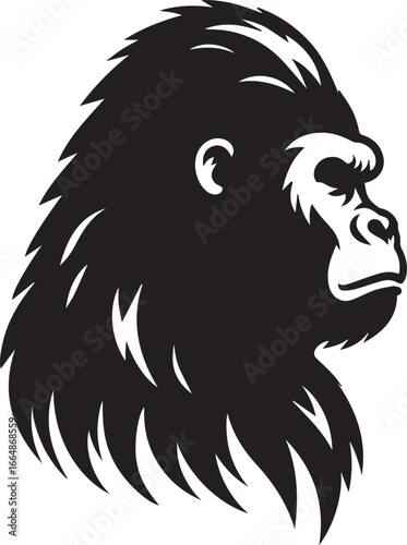 Gorilla Family Silhouette Vector – Black and White Wildlife Illustration of Parent and Baby Apes