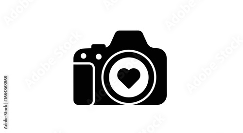 Vector art of camera icon with a heart symbol in the lens