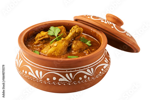  Indian Handi chicken curry spicy meat dish Slowcooked In Earthen Pot
