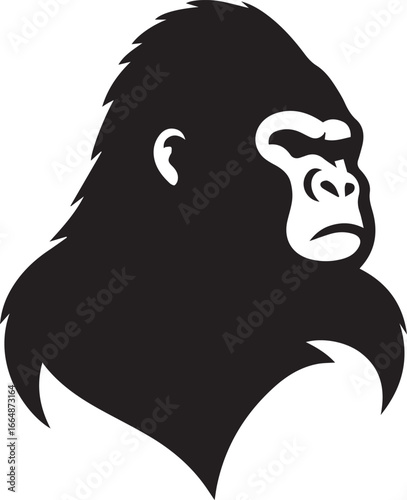 Gorilla Family Silhouette Vector – Black and White Wildlife Illustration of Parent and Baby Apes