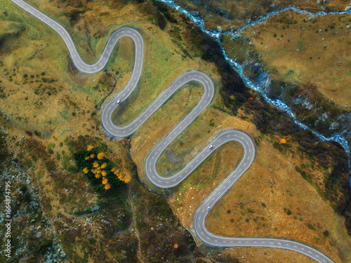 Aerial view of winding moun...