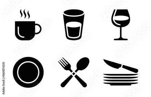 Dining, Kitchen, and Cutlery Icons Set - Restaurant and Meal Symbols.