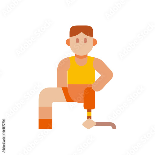 Young man training with prosthetic leg in sporty attire and focus  