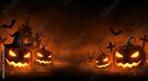 halloween background with terrifying smile pumpkin