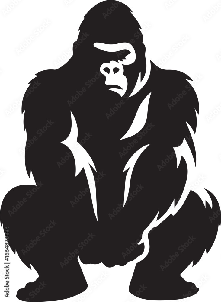 Fototapeta premium Gorilla Family Silhouette Vector – Black and White Wildlife Illustration of Parent and Baby Apes
