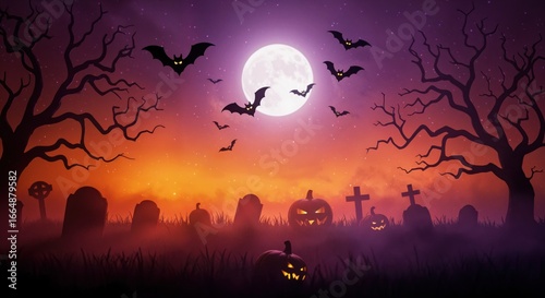halloween night background with purple moon