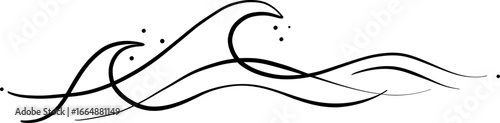Minimalist line art vector wave, modern linear banner design, abstract water ripples border