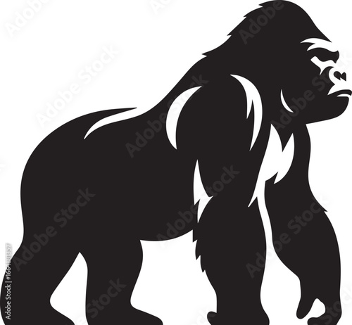 Gorilla Family Silhouette Vector – Black and White Wildlife Illustration of Parent and Baby Apes