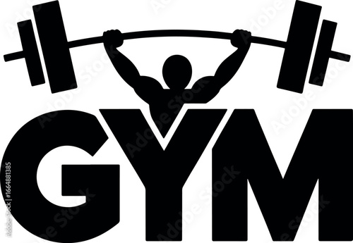 Gym logo design featuring weightlifter silhouette and bold typography symbolizing strength and fitness for branding and promotional materials focused on health and exercise